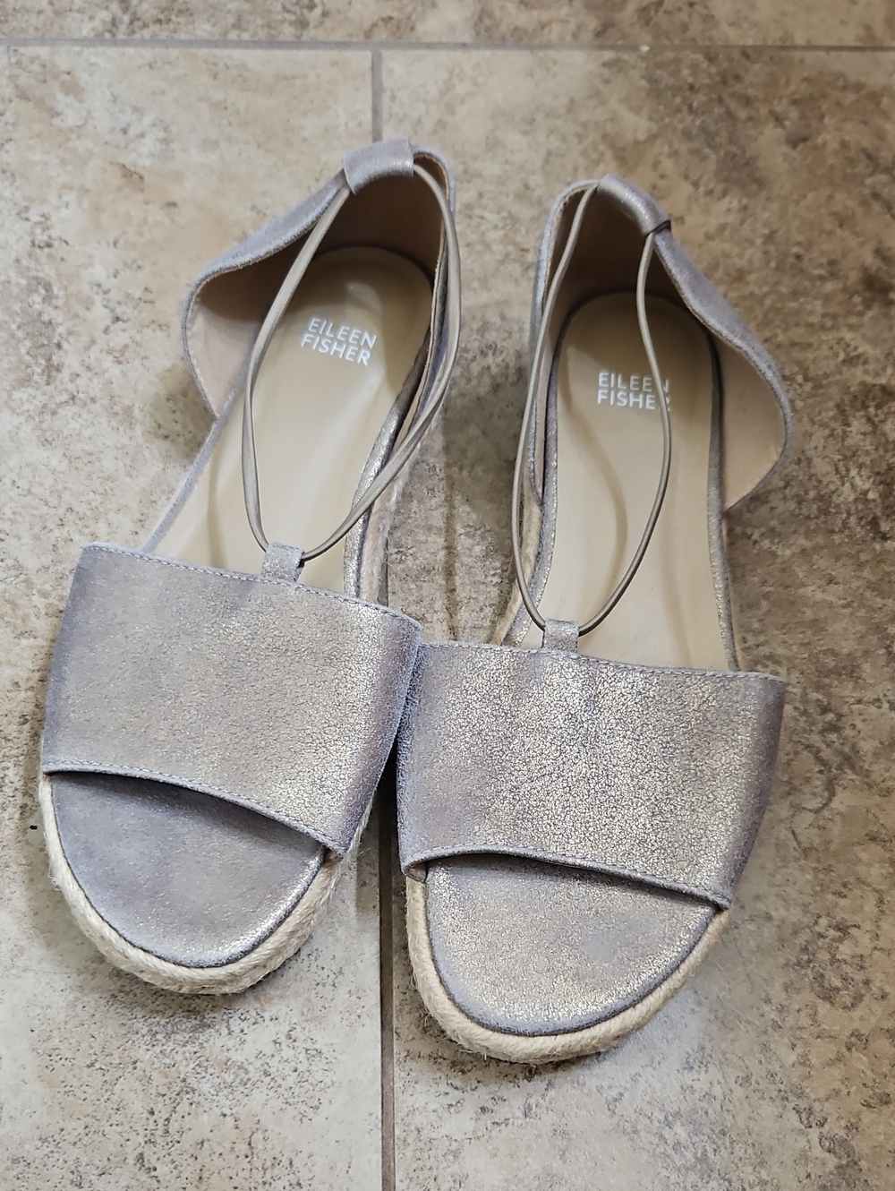 Eileen Fisher Metallic Espadrille Sandals Size 8